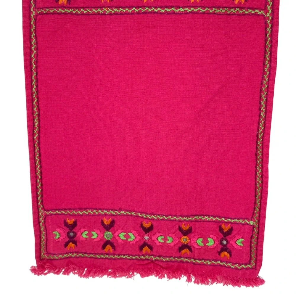 Placemats Set 12 Pink Embroidered Cotton Boho Handmade Fringe Ethnic Table Decor